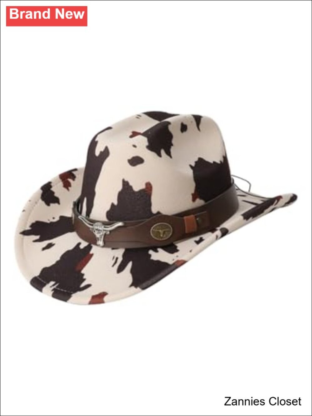 🤠 GORGLITTER Cow Print Cowgirl Hat Felt Western Wide Brim Sun Hat